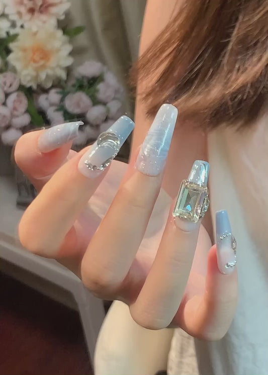 Luxe Crystal Marble Press-On Nails